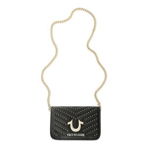 True Religion Pink Buckle Horseshoe Shoulder Bag Women Mini Denim Hobo Purse Adj